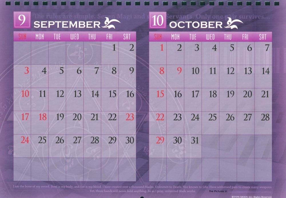 Calendario Fate Stay Night 2006 en Mxima Calidad