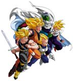 Trunks y el resto durante su enfrentamiento con Cell