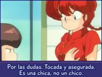 Tocando para asegurarse que Ranma es mujer.