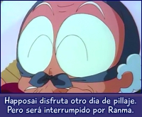 Happosai, a punto de caer en una trampa de Ranma.